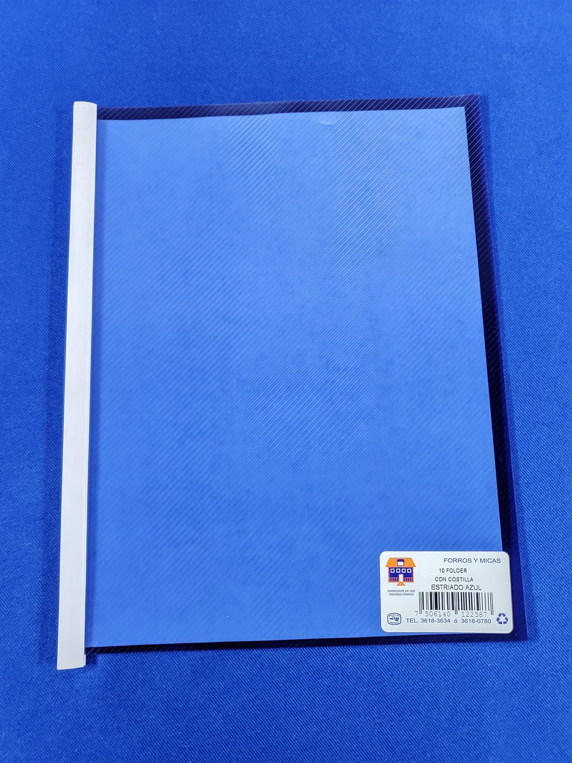 folder con costilla estriado azul