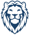 Blue lion head logo on a white background