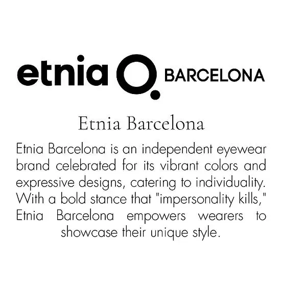 Logo and brand description for Etnia Barcelona, an independent eyewear brand focused on vibrant colors and individuality.