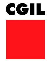 Logo CGIL con lettere nere in grassetto sopra un quadrato rosso su sfondo bianco.