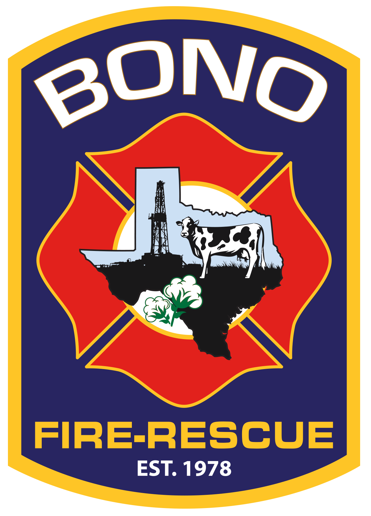 A logo for Bono fire rescue with a Texas map