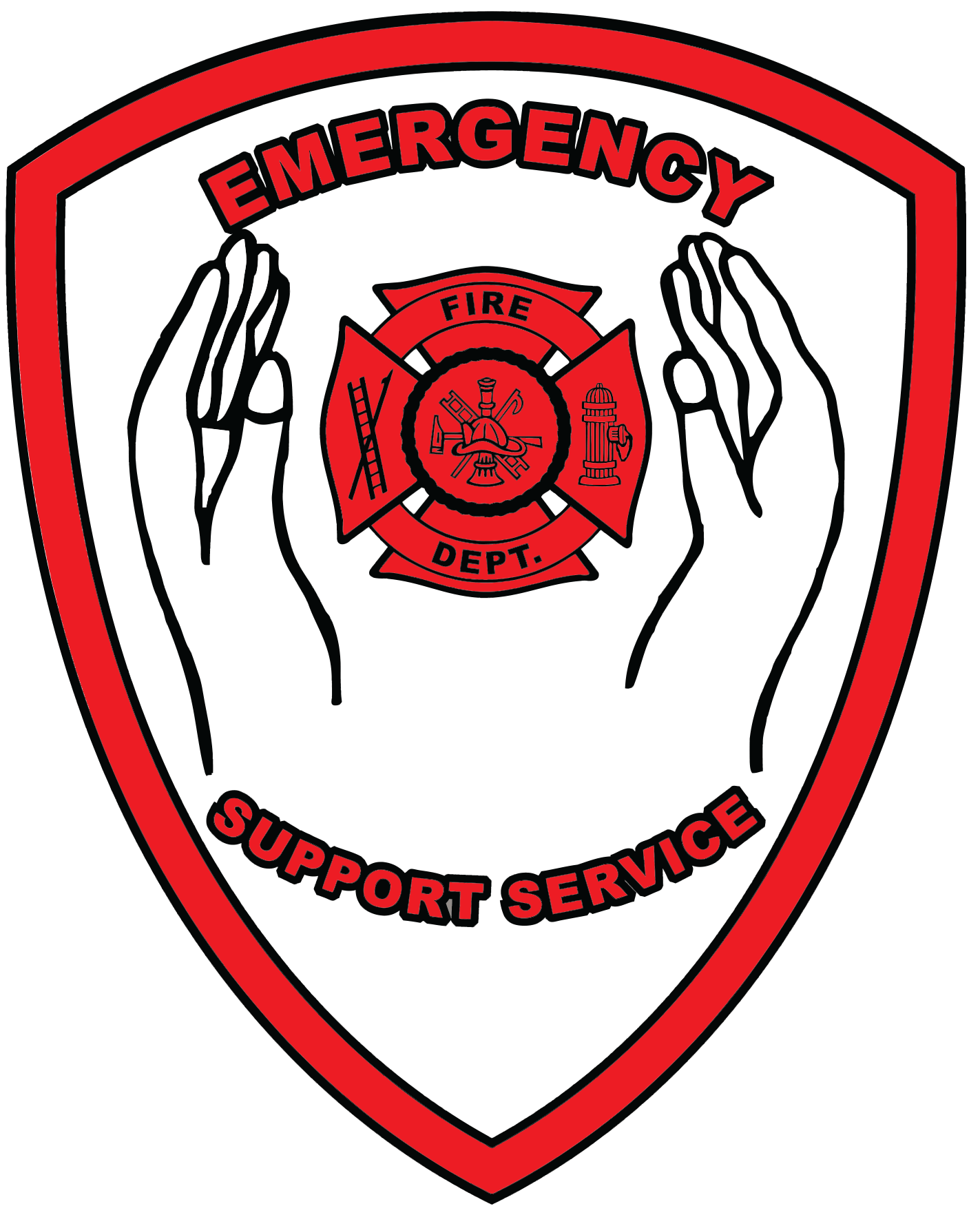 A red and white emblem for the emergency support service