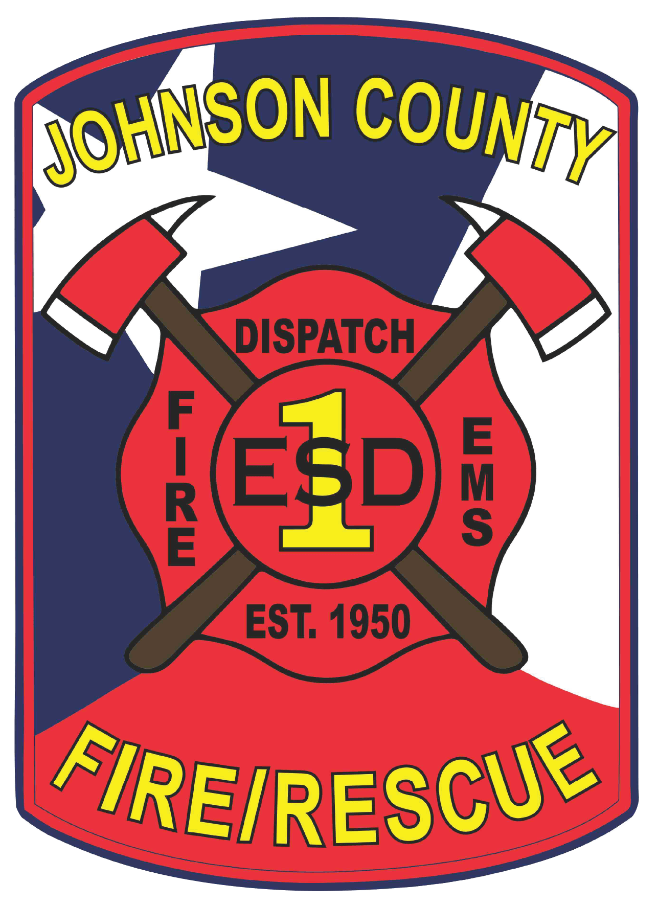 A Johnson county fire / rescue emblem with two crossed axes