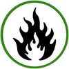 Black flame icon inside a green circle on a white background