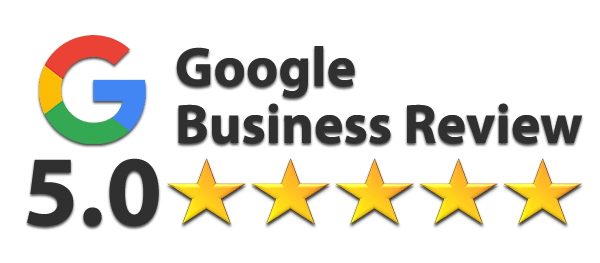Google Business Review badge showing 5.0 rating with five gold stars and Google logo