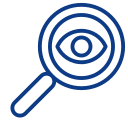 Blue magnifying glass icon with an eye in the lens, symbolizing search or inspection