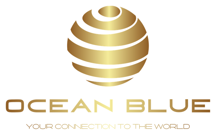 A logo for ocean blue your connection to the world, a logistics, cargo and freight company