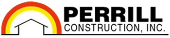 Perrill Construction, Inc. logo with a red and yellow roof over a house outline and bold black text