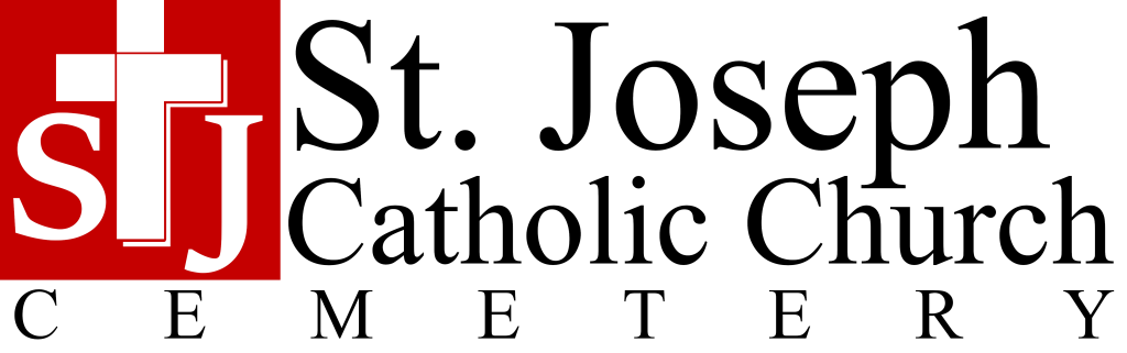 St. Joseph Catholic Church Cemetery logo with red cross and black text on white background