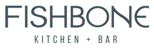 A logo for fishbone kitchen and bar is shown on a white background.