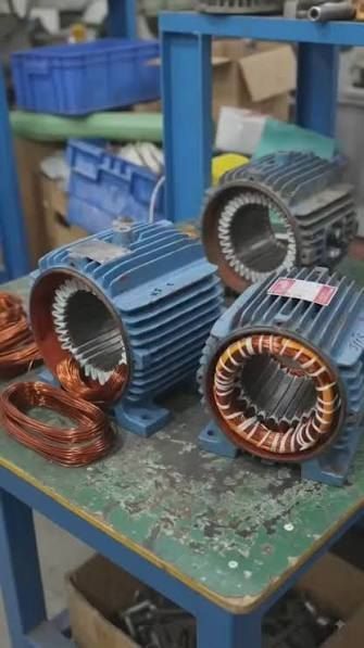 Motor eléctrico en bobinado en el taller de WPM