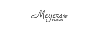 A black and white logo for meyers farms on a white background.