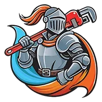 Cartoon knight holding a red axe, surrounded by blue and orange swirling flames