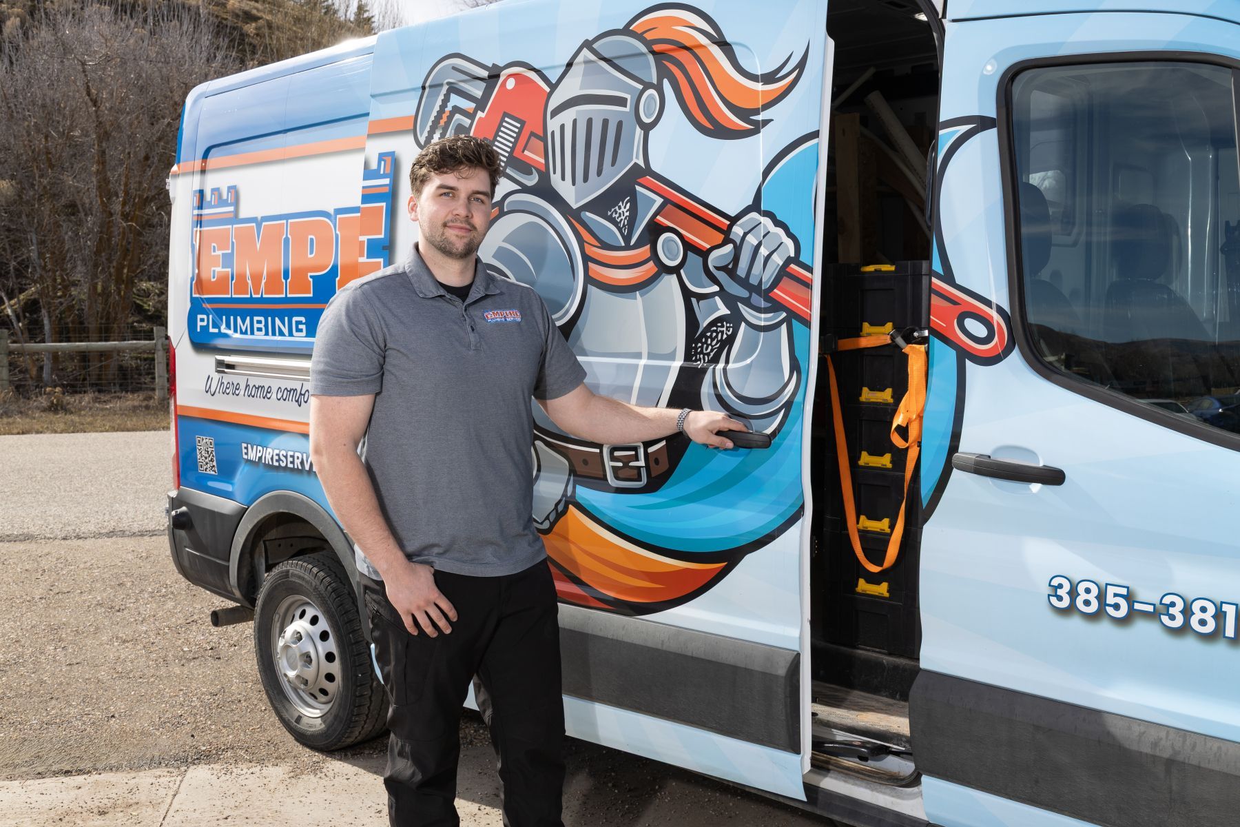 Empire Plumbing Services ad with mountains, five gold stars, and “Rated 5 Stars by Kaysville Homeowners”