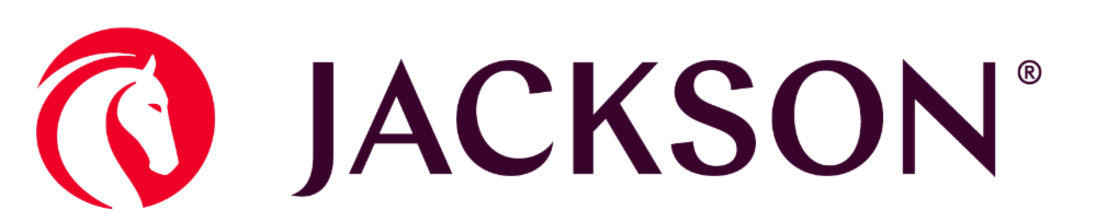 The logo for jackson is red and black with a circle in the middle.