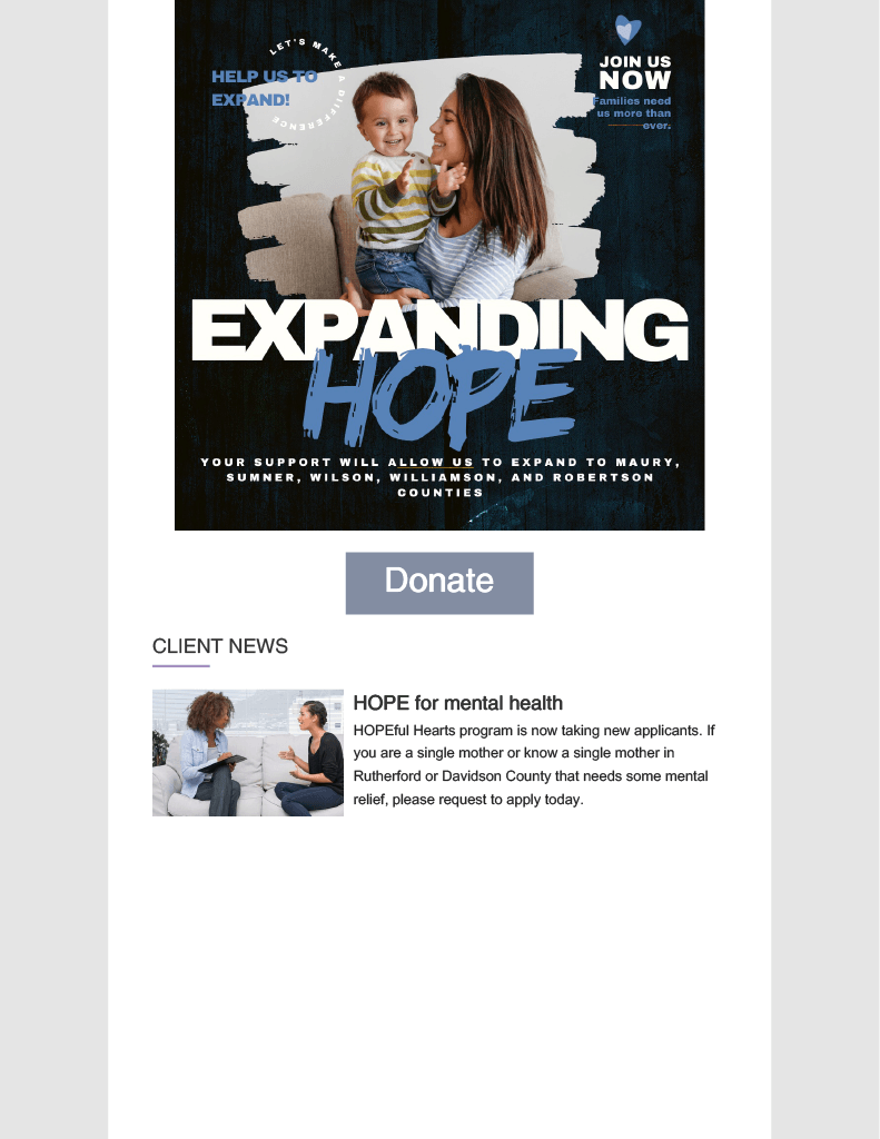 A woman is holding a baby in her arms in an email.