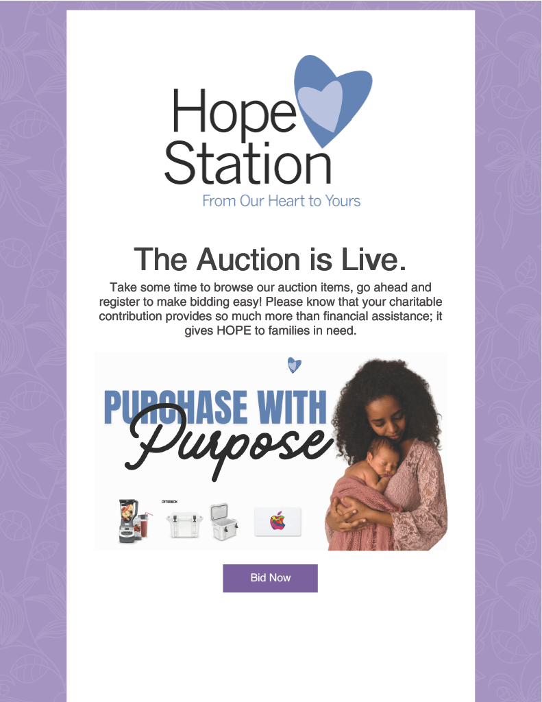 An advertisement for hope station shows a woman holding a baby