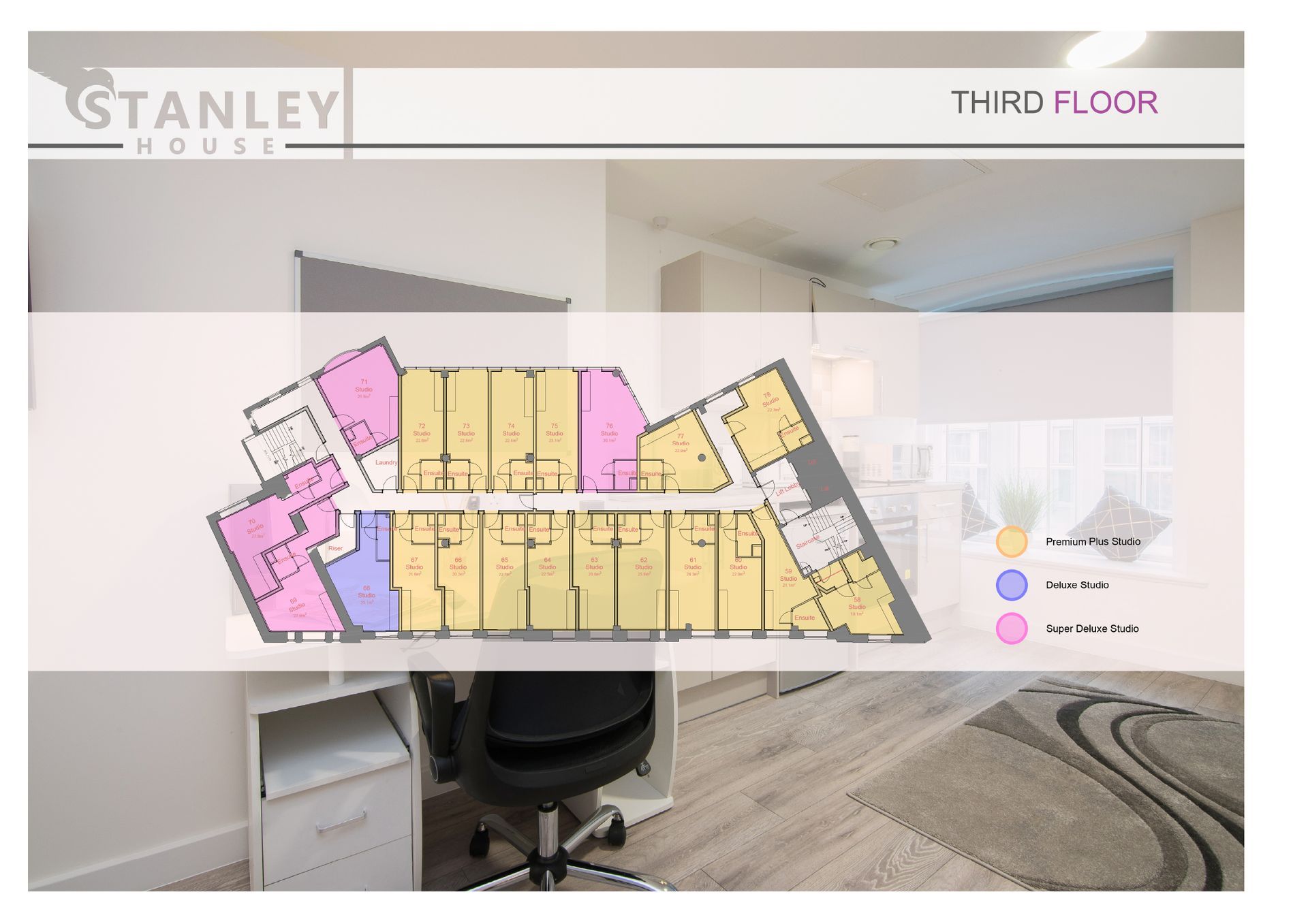Stanley House Student Living third floor floor plan