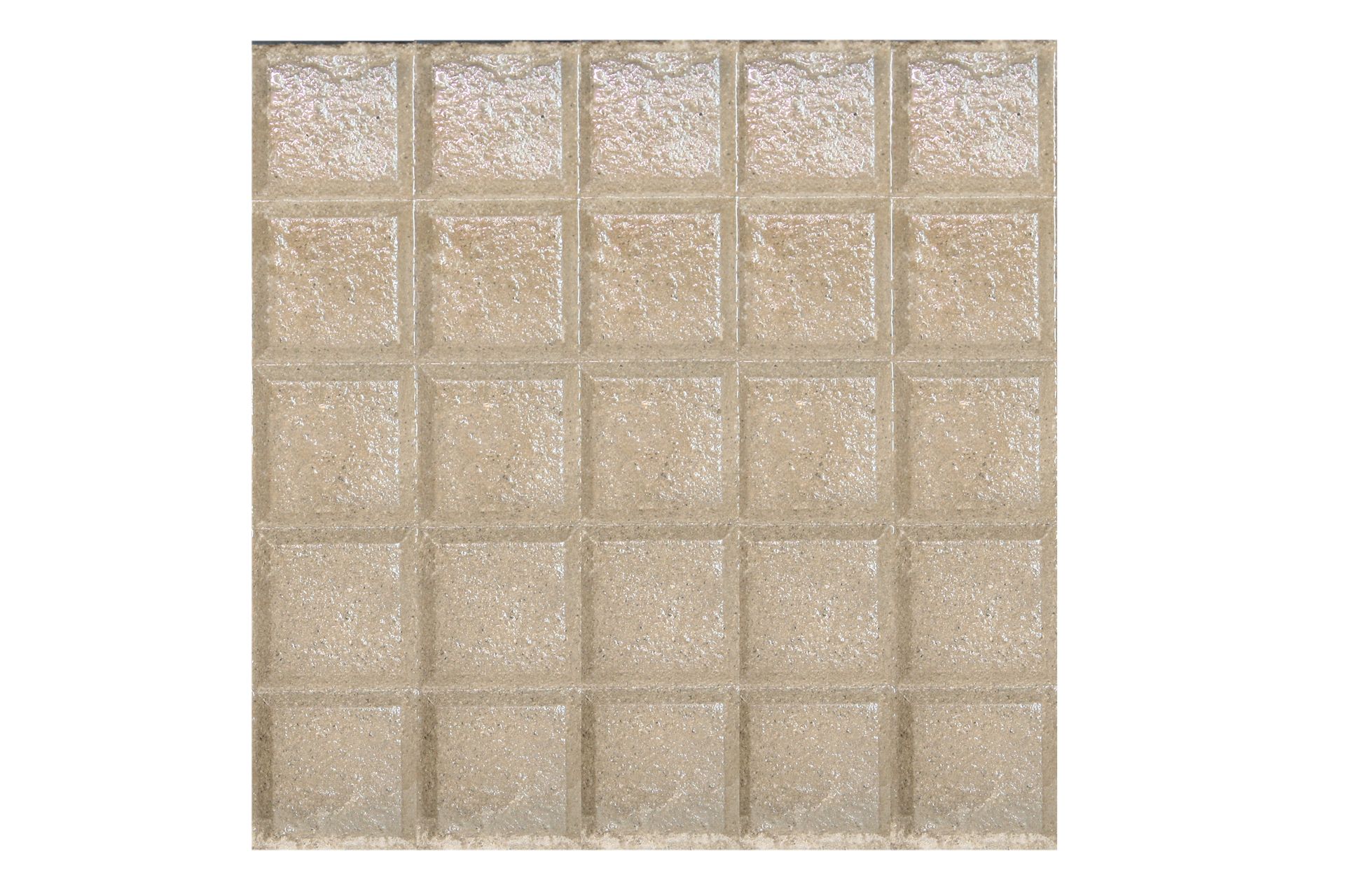 Motivo a mosaico quadrato di colore beige, dall'aspetto testurizzato e leggermente scintillante.