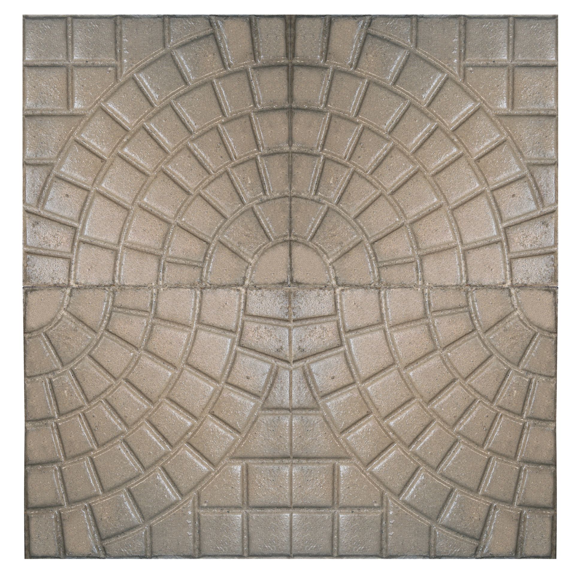Piastrella quadrata con motivo circolare di mattoni beige.