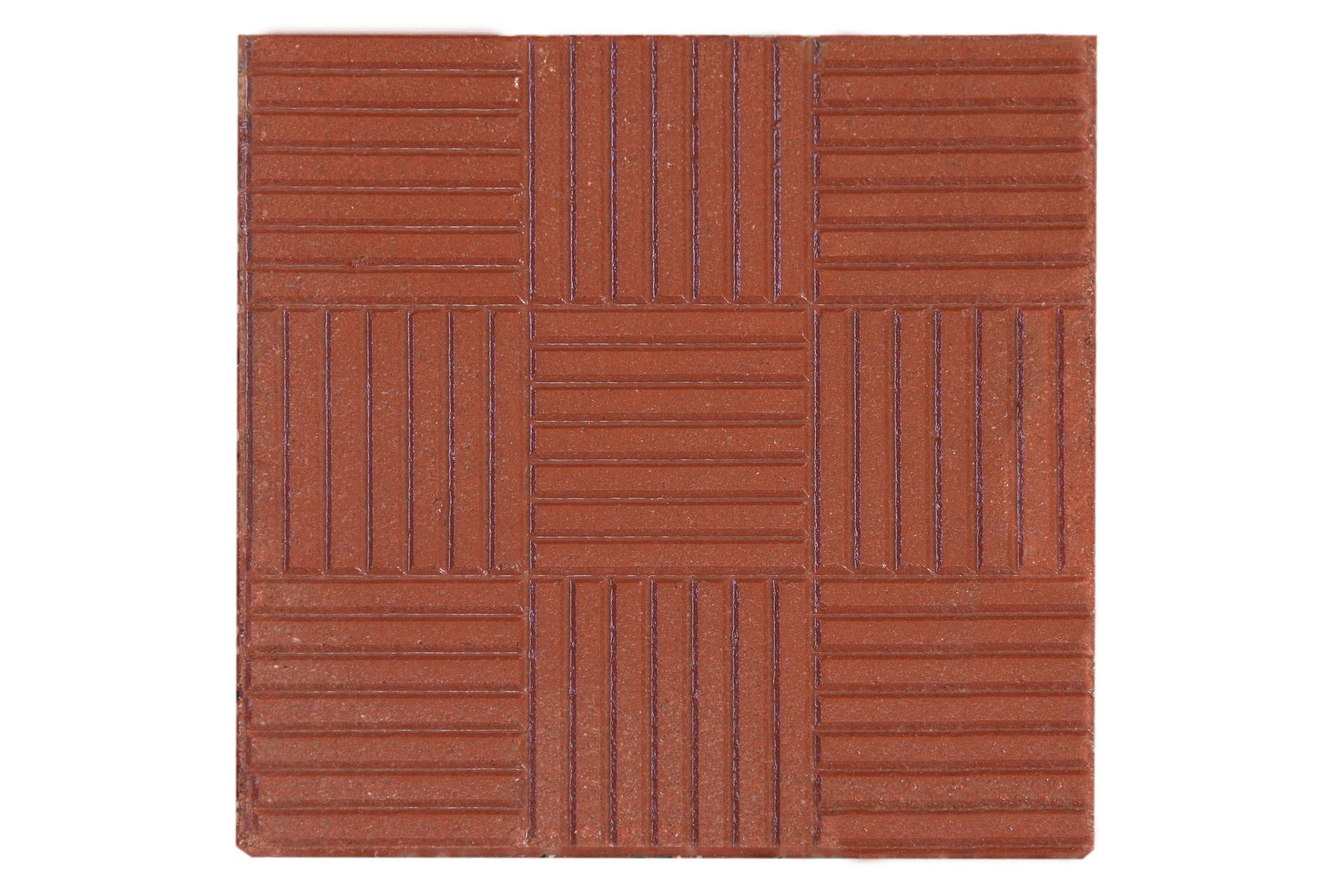 Piastrella quadrata in terracotta con motivo intrecciato e strutturato.