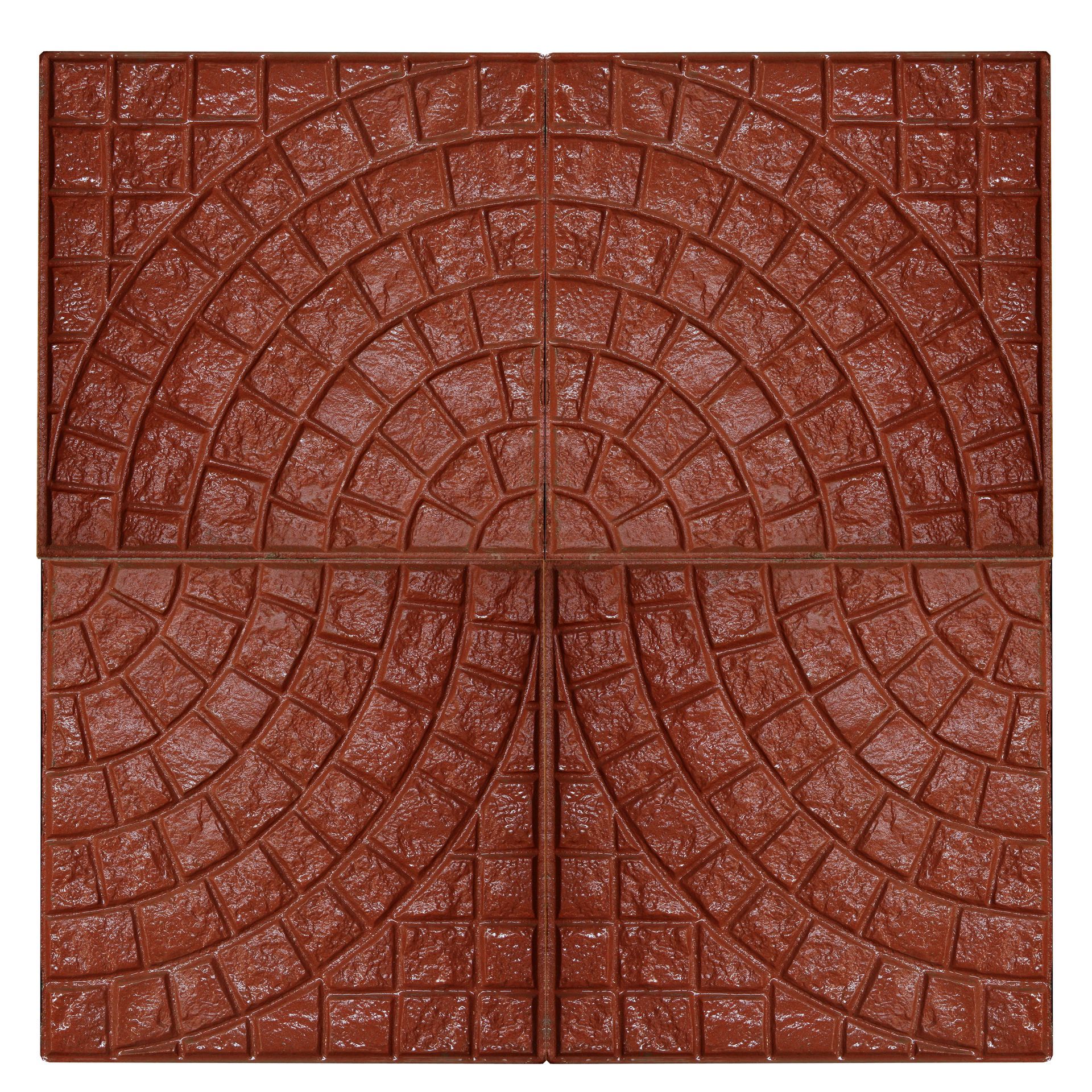 Quattro pietre quadrate di colore rosso-marrone disposte a formare un semicerchio, dalla consistenza simile a quella dei ciottoli.