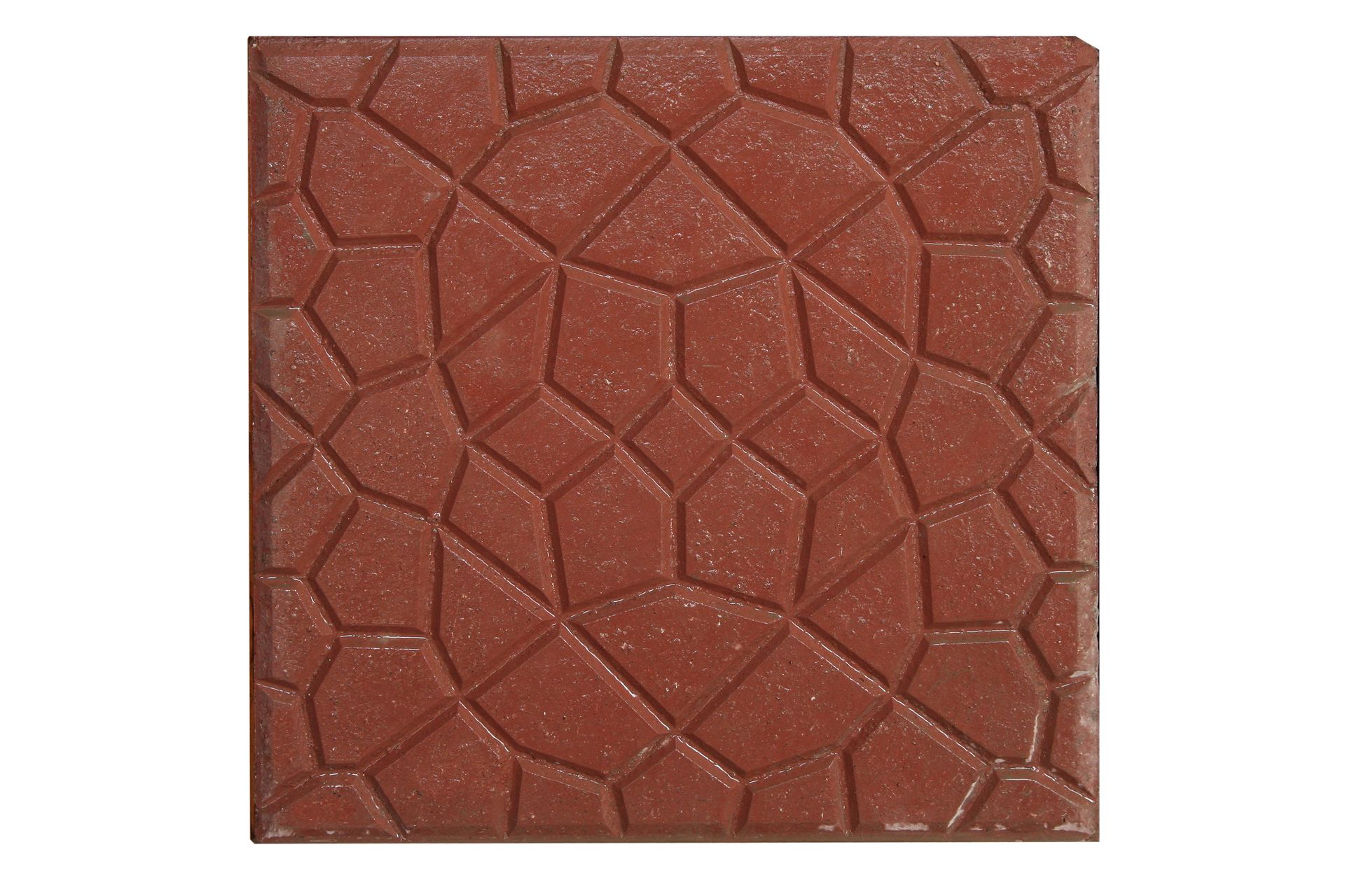 Pavimentazione in pietra rossa quadrata con motivo a roccia fratturata e strutturata.
