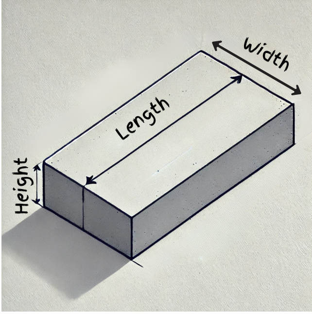 Slab Image of concrete slab illustrating the length, width and height.