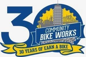 Logo for Community Bike Works: blue 