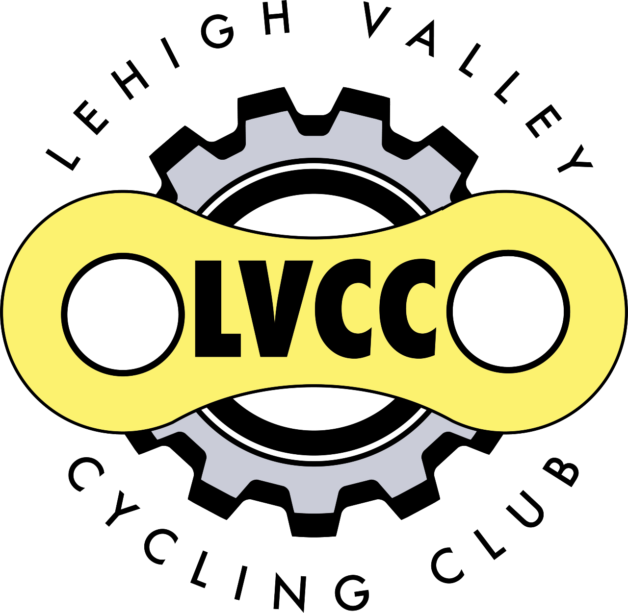 Lehigh Valley Cycling Club logo: yellow chain link over gear, 