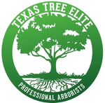 Green circular logo with a tree silhouette and roots, reading “Texas Tree Elite” and “Professional Arborists.”