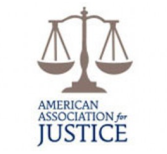 A logo for the american association for justice