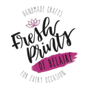 Logo for Fresh Prints of Belair, handmade crafts for every occasion, in black and pink with floral accent