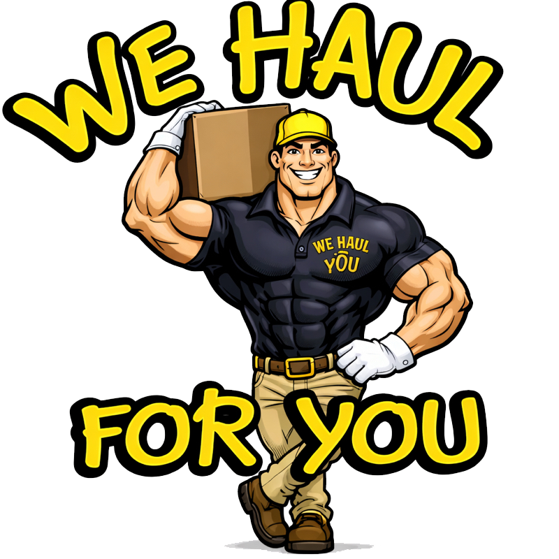 Strong worker holding a box, surrounded by