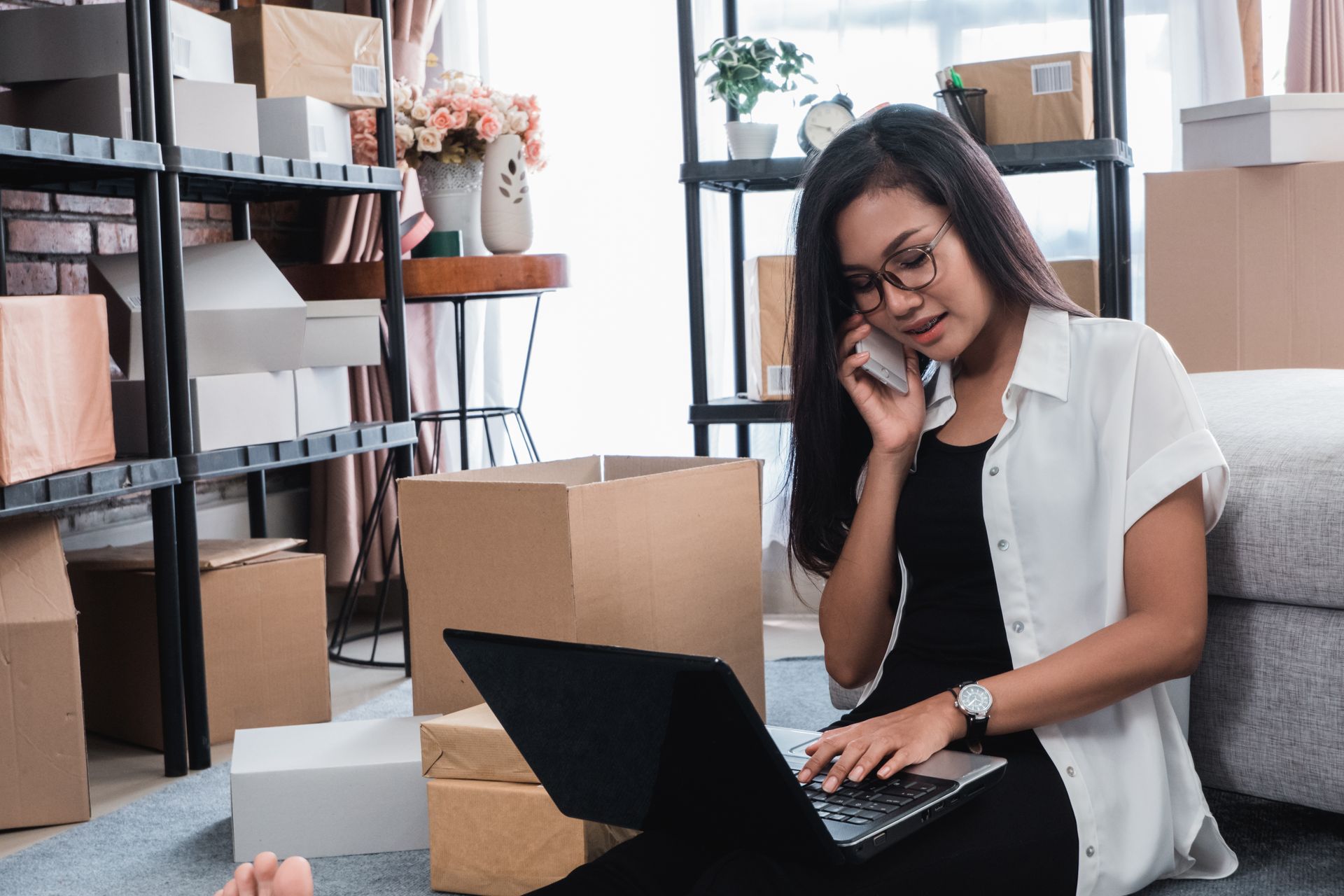 Woman on the phone with moving company in Rochester MN