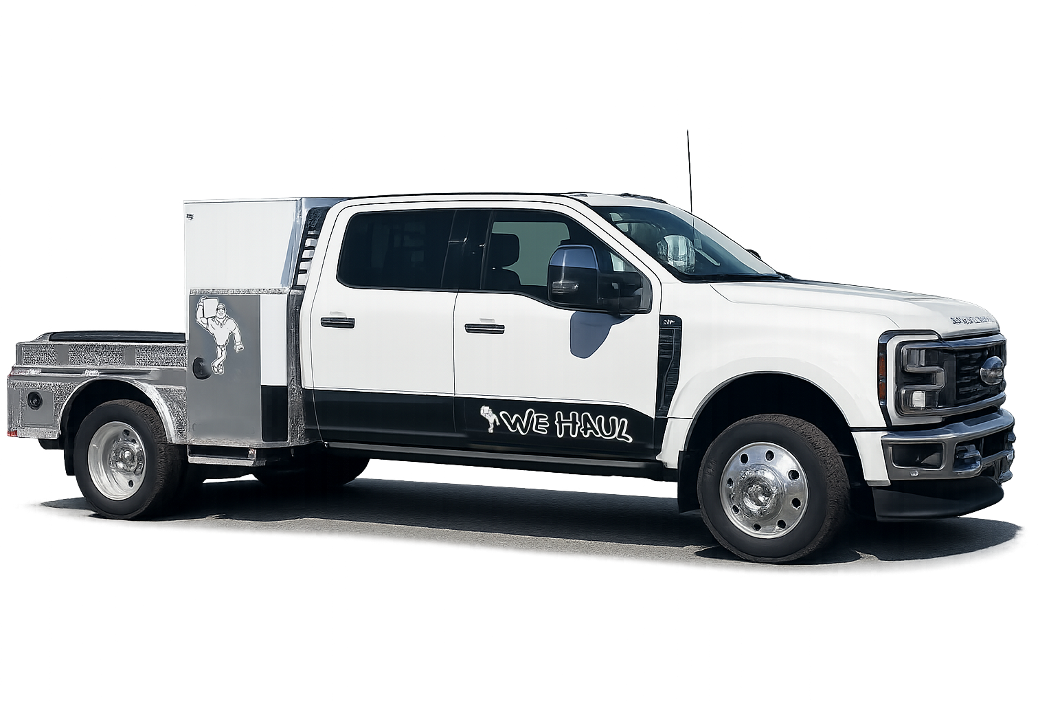 Red and white work van with