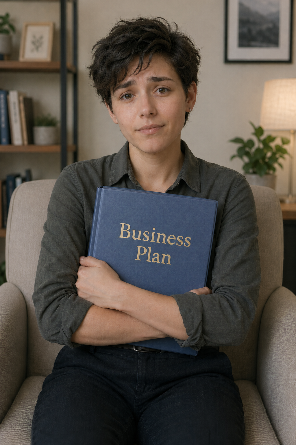 A person holding a business plan and looking confused