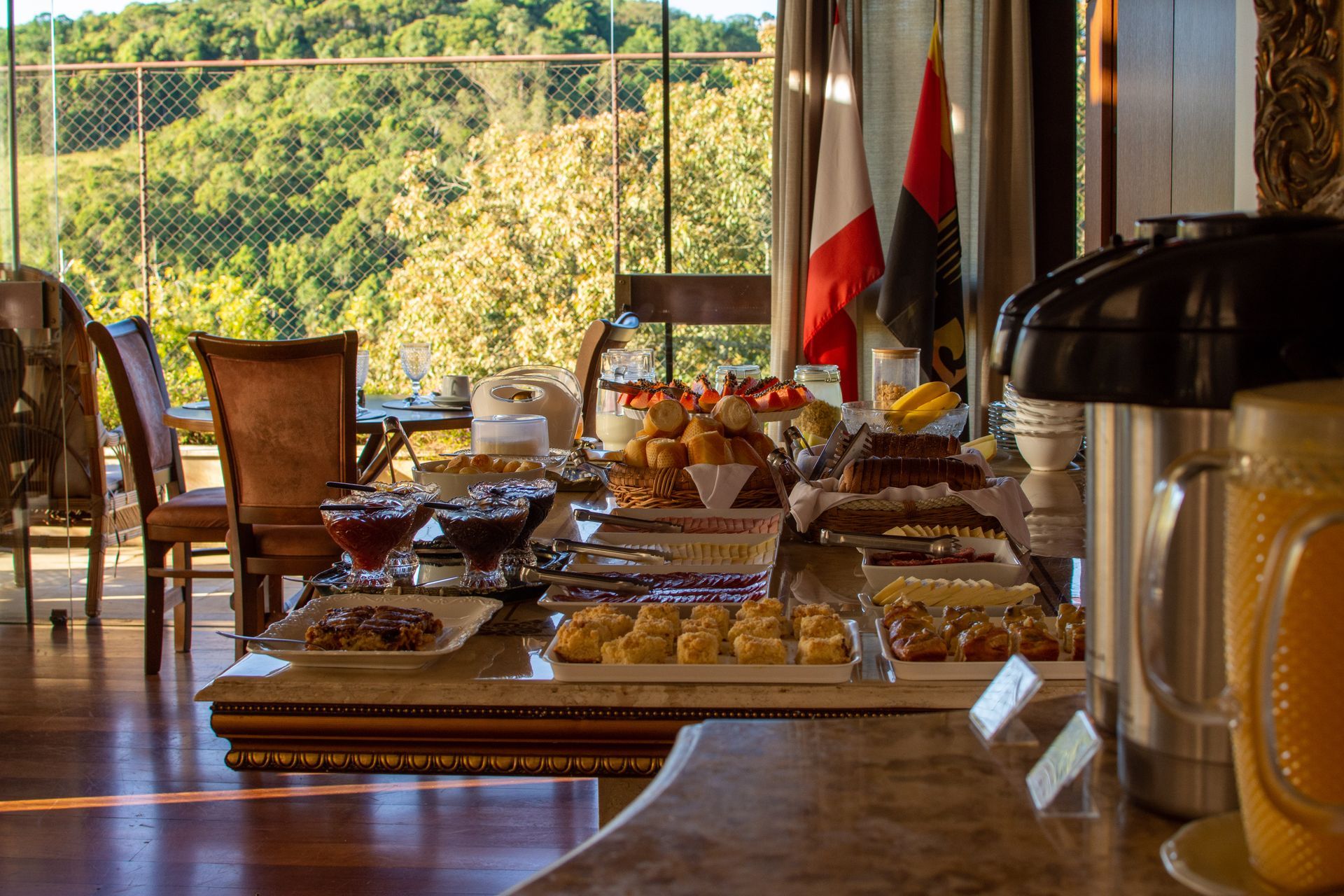 There is a table with a lot of food on it.