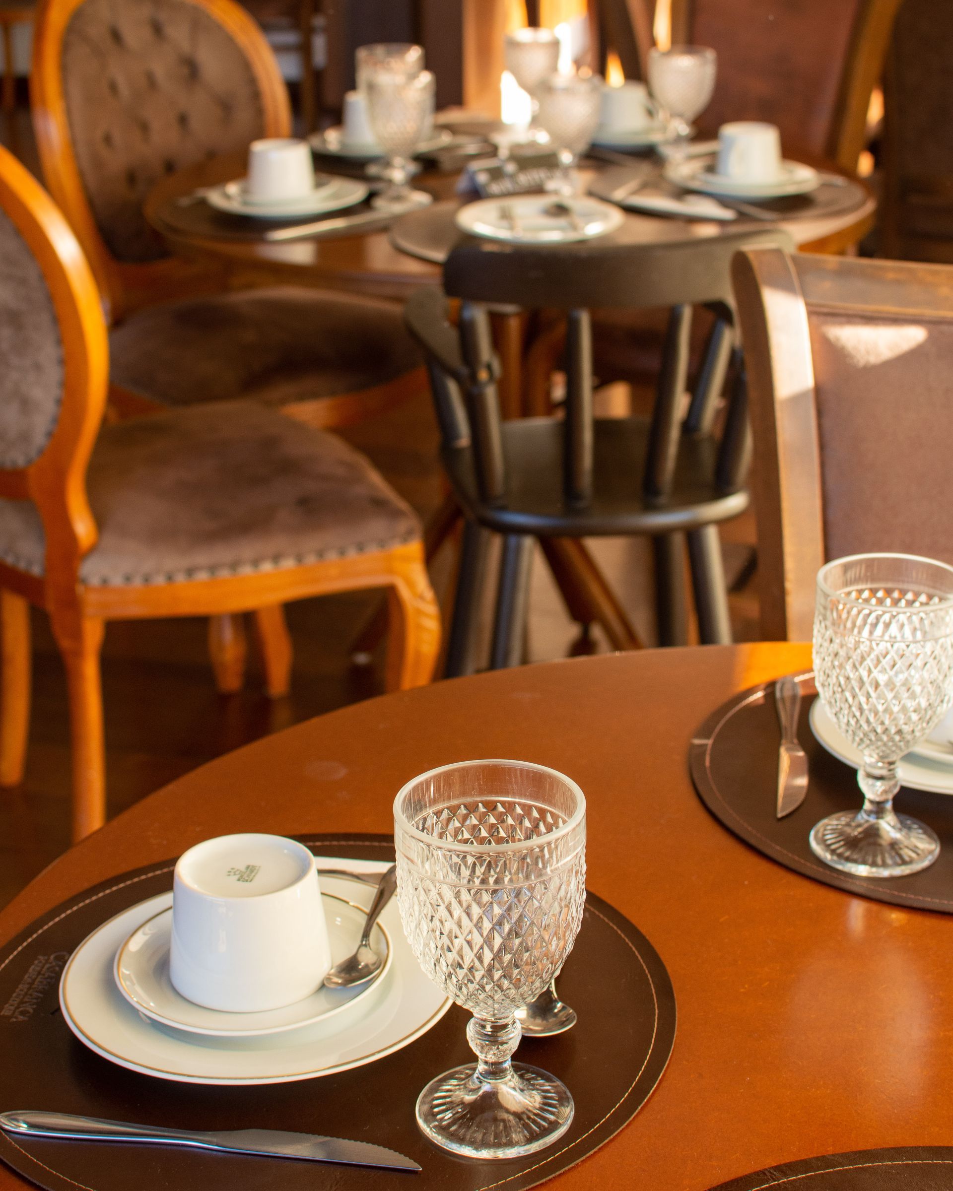 A table with plates and glasses on it