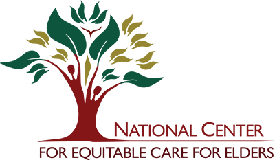 Logo for National Center for Equitable Care for Elders with stylized maroon tree and green-gold leaves