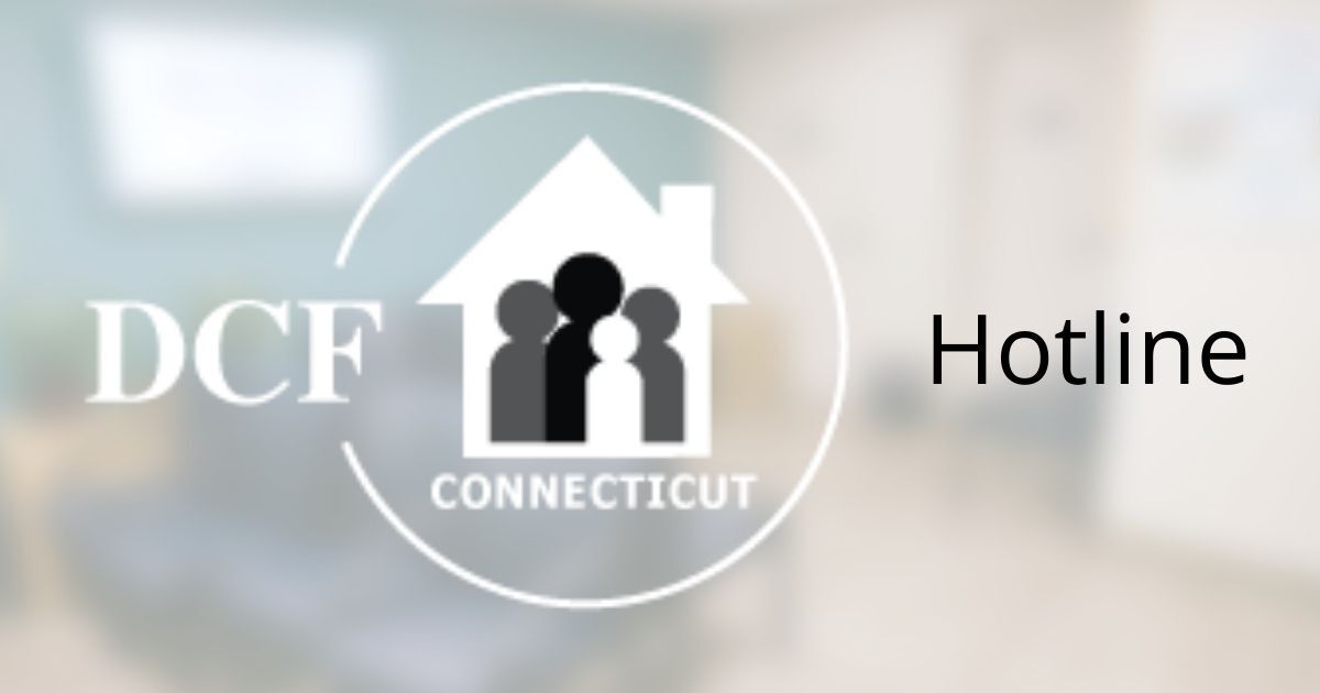 DCF Connecticut hotline logo with house and family icon on a blurred background
