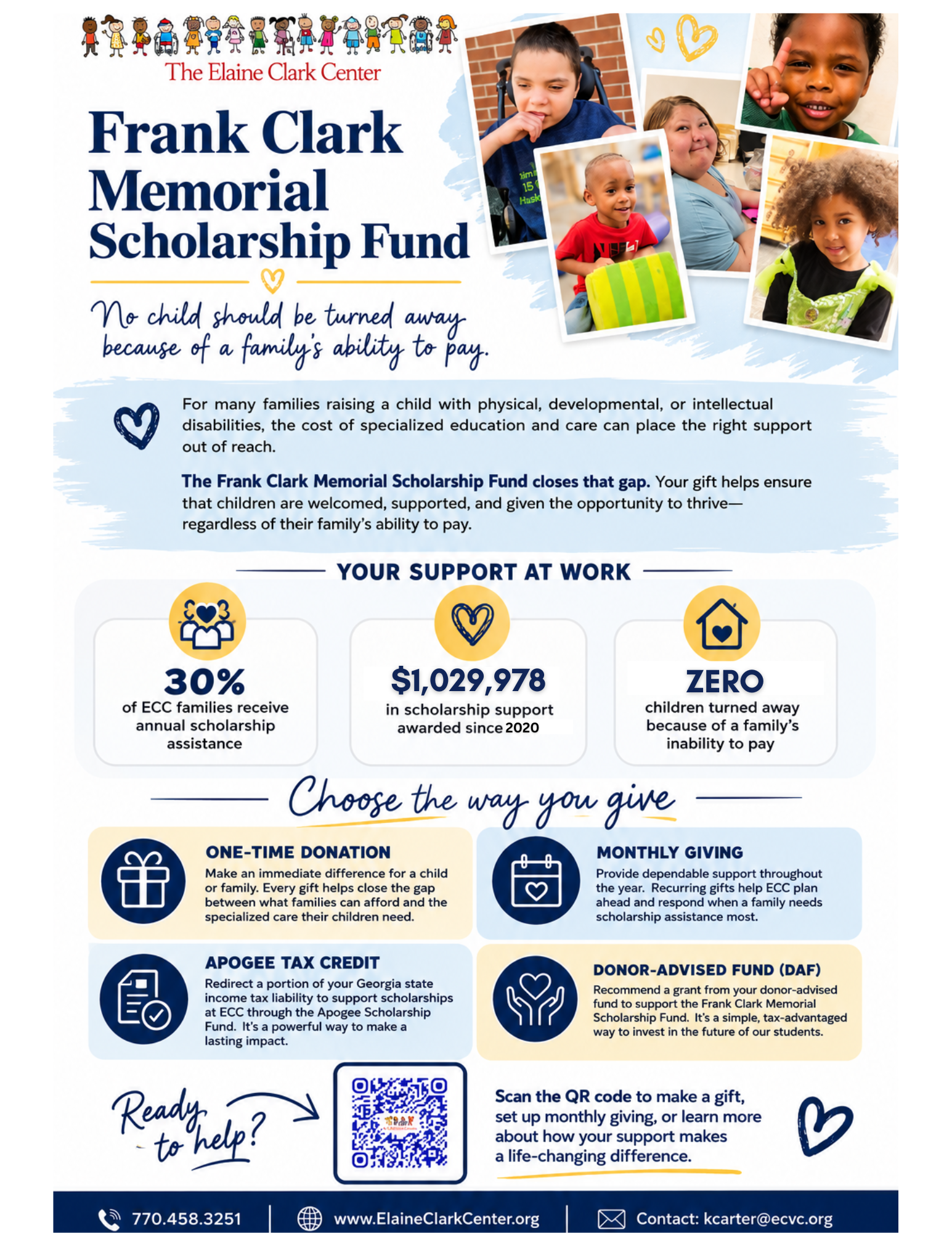 Frank Clark Memorial Scholarship sign with stick figures.