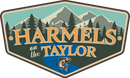 Harmel's on the Taylor logo with mountains, pine trees, and a fish on a shield-shaped sign