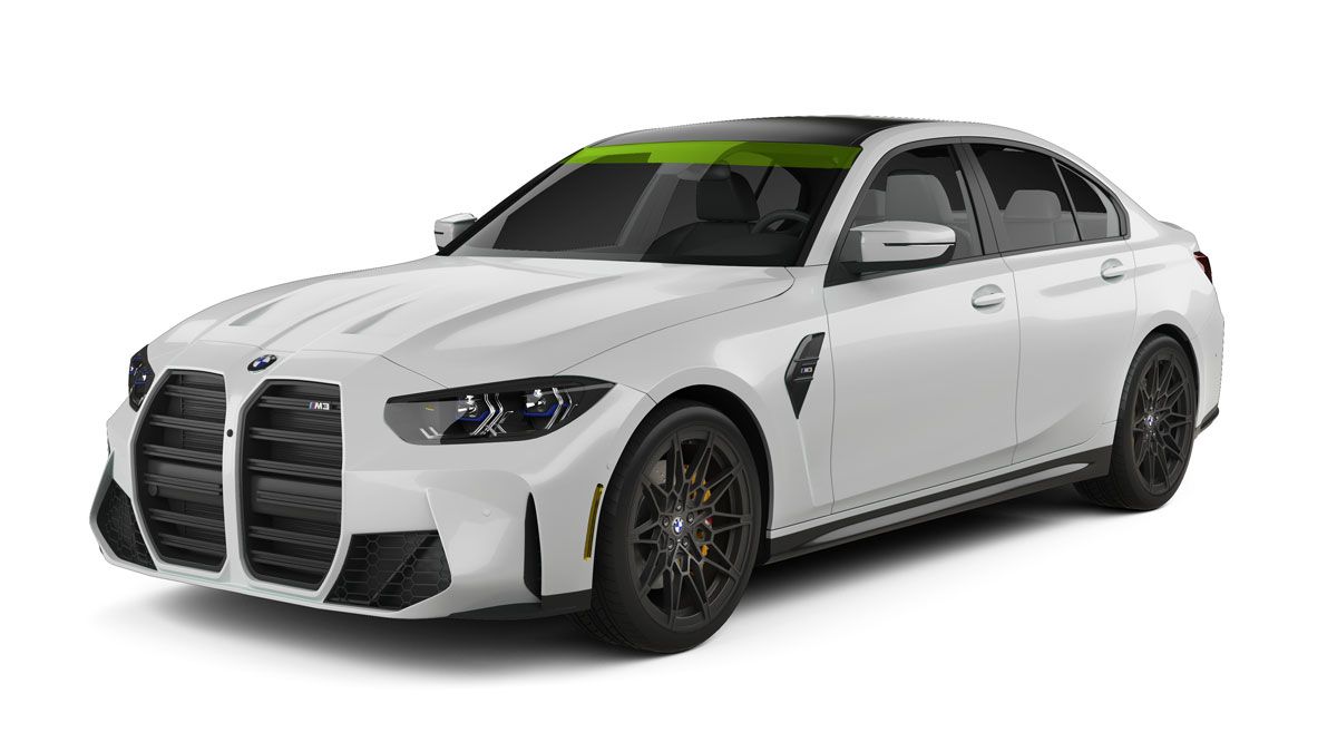 White luxury sedan on a white background, shown from the front-left angle.