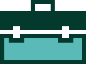 A green and blue briefcase with a white handle on a white background.