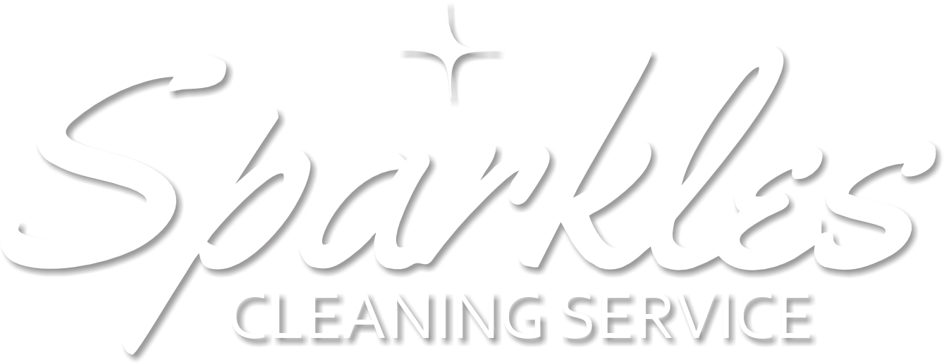 A white logo for sparkles cleaning service on a white background.