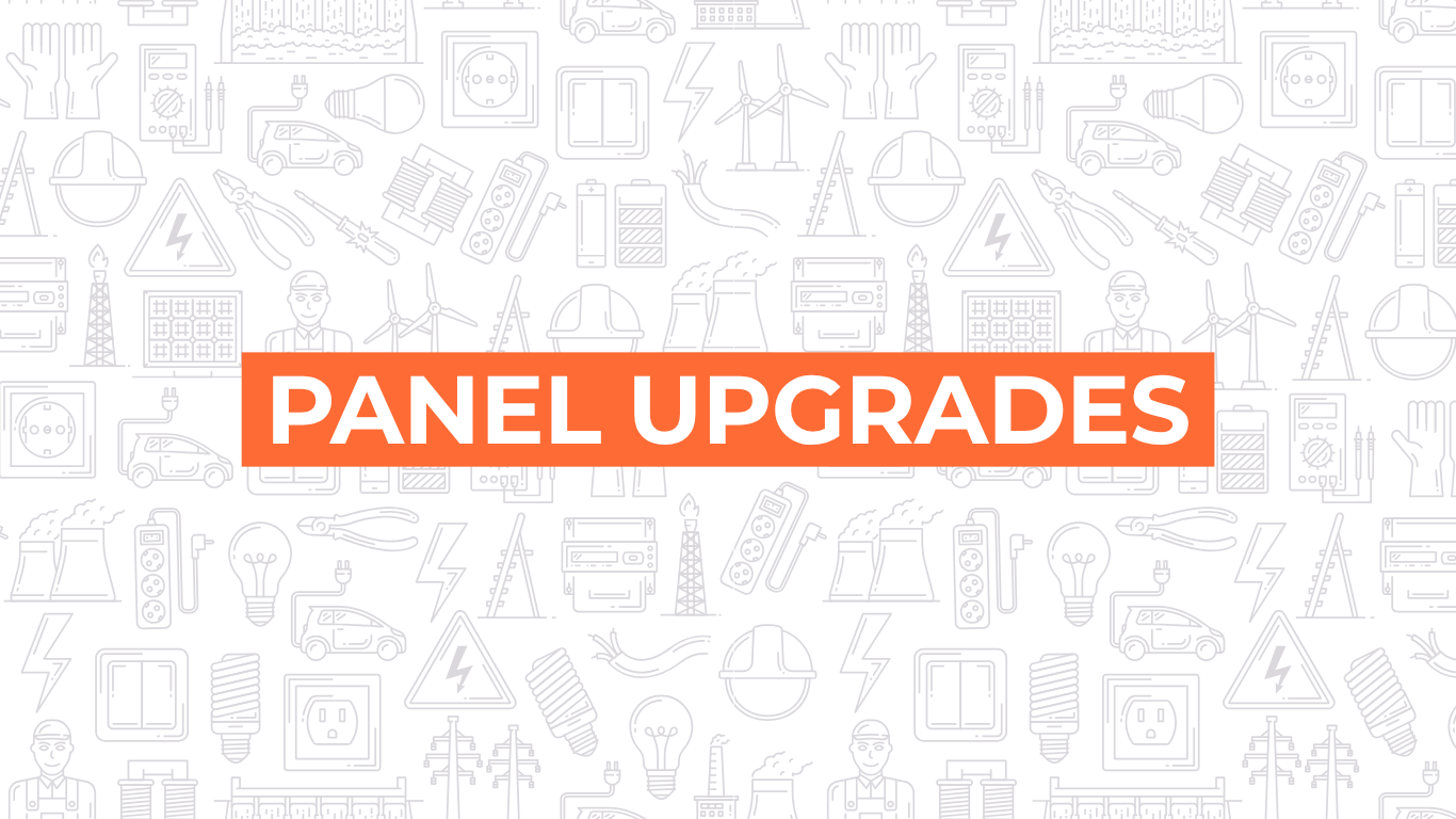 Orange banner reading “PANEL UPGRADES” on a light gray patterned background