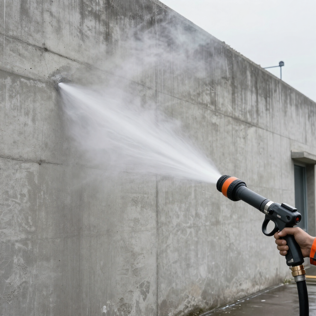 High-pressure water cleaning industrial facility exterior