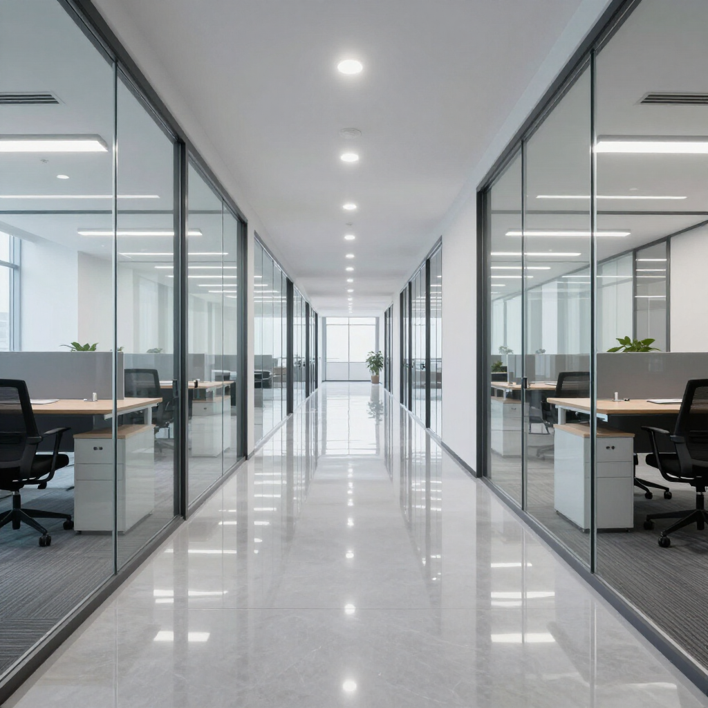 Freshly cleaned commercial office hallway