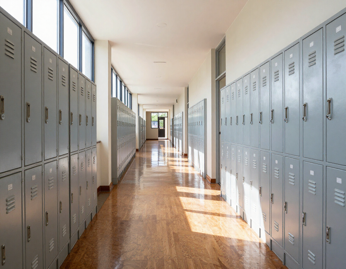 Clean bright Australian school corridor with polished floors